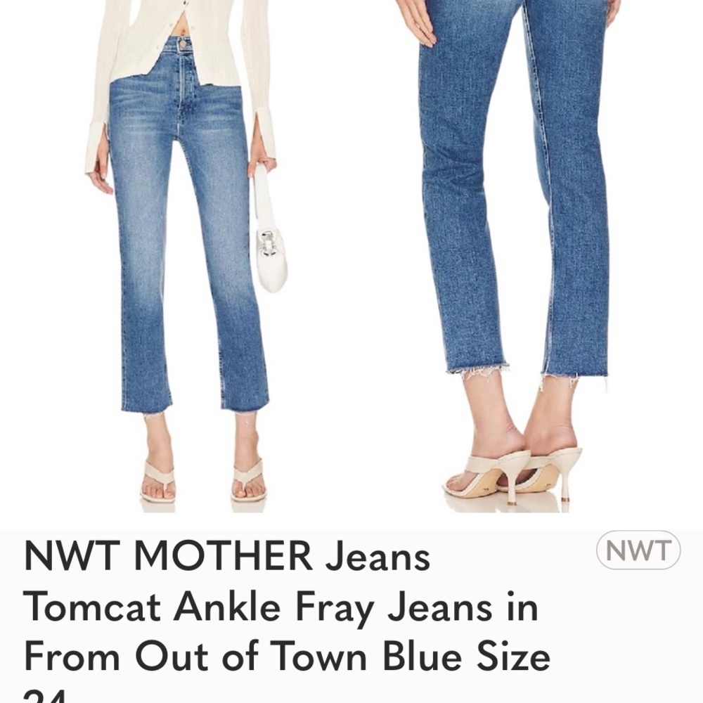 EUC MOTHER Jeans Tomcat Ankle Fray Jeans in From Out of Town Blue Size 24